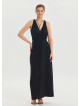 V Neck Slit Detailed Black Long Dress 4454